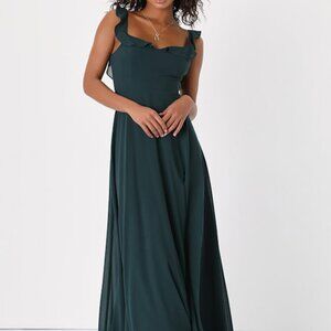 Lulus Dreamy Admiration Emerald Green Ruffled Maxi Dress - Size M